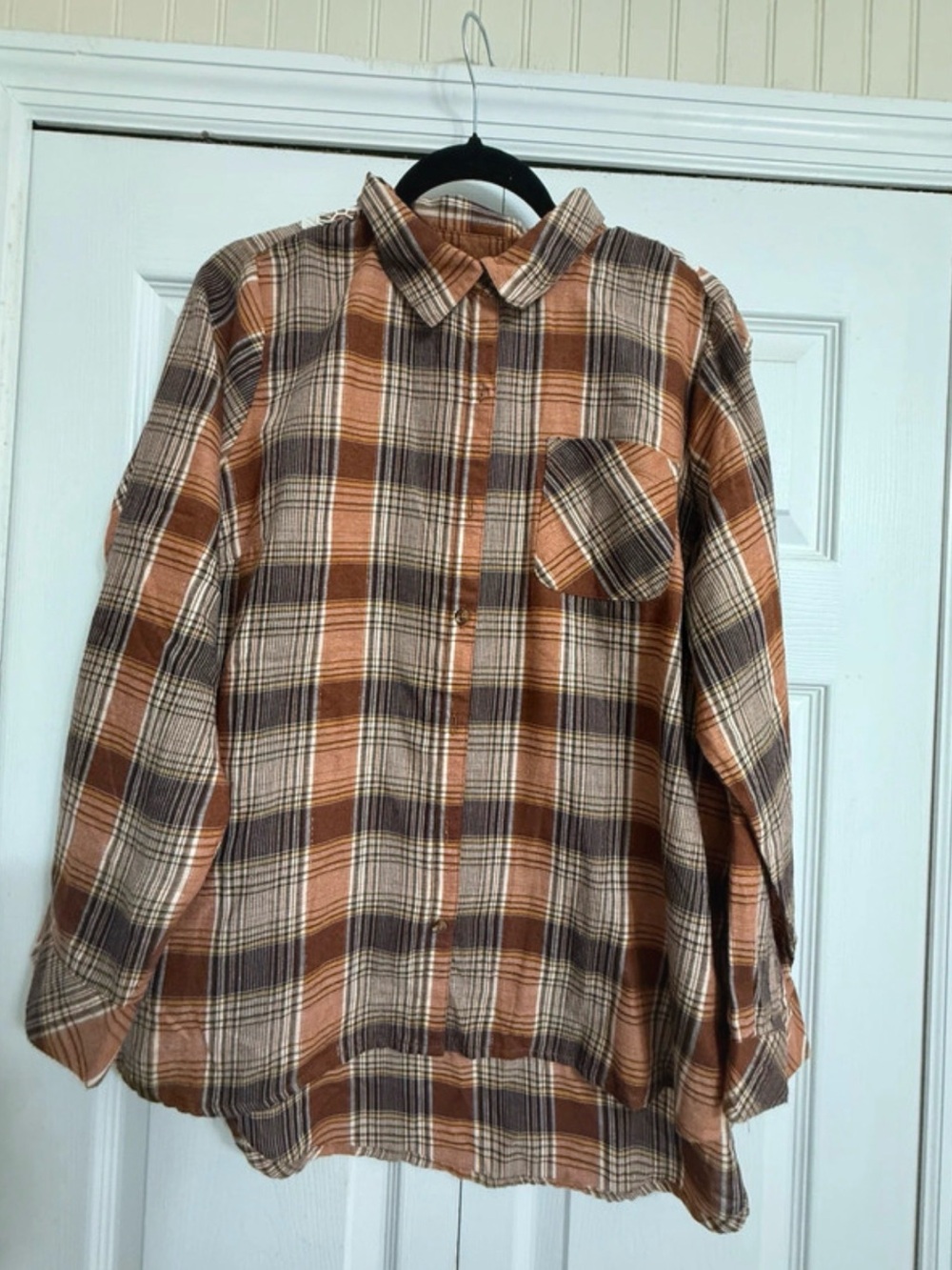 Women’s Brown Plaid Button-Down Shirt - Relaxed Fit